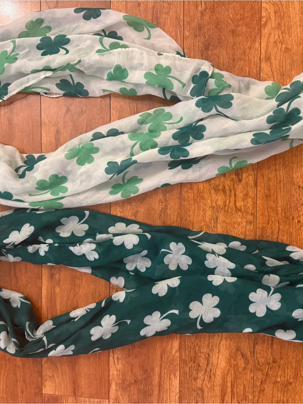 Shamrock Print Lightweight Scarf Duo - Green & White